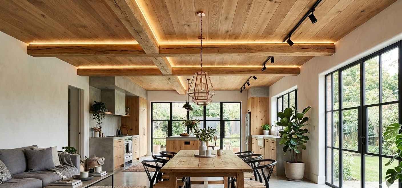 טיפים לשילוב לוחות עץ בתקרה שילוב לוחות עץ בתקרה 1 - טיפים לשילוב לוחות עץ בתקרה